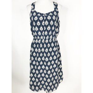 Lucky Brand Silk Tank Dress Womens Medium Navy Floral Print A Line Sweetheart